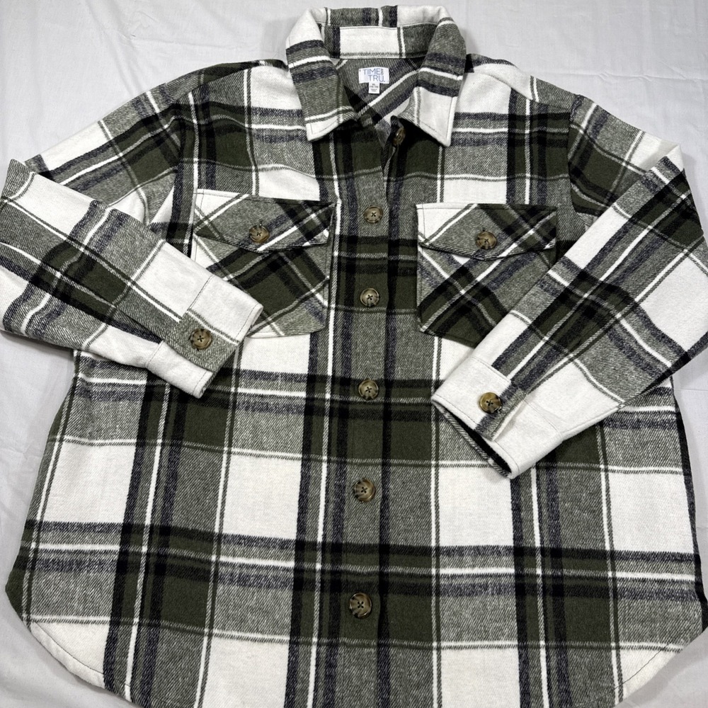 JACKET FLANNEL Time and Tru Women LARGE Shirt L/S CHAMOIS FLAP POCKETS